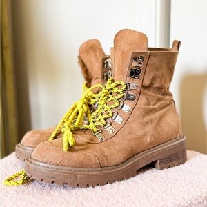 Tan Faux Nubuck Combat Boots